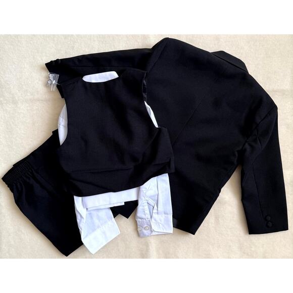 Vintage 90s Suit Set Boys Size 3T Black White Polyester Blend Formal 4-Piece - Picture 3 of 7